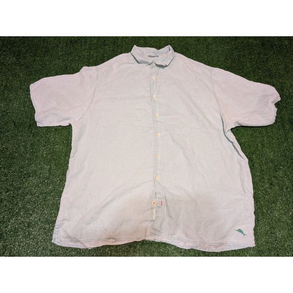 Tommy Bahama Linen Relax Fit Button Up Shirt Short Sleeve Light Blue 2XT - Picture 1 of 5